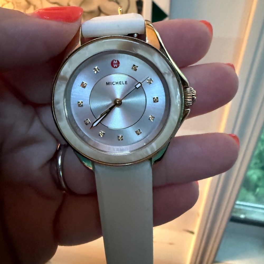 Michele Cape Watch with white silicone band